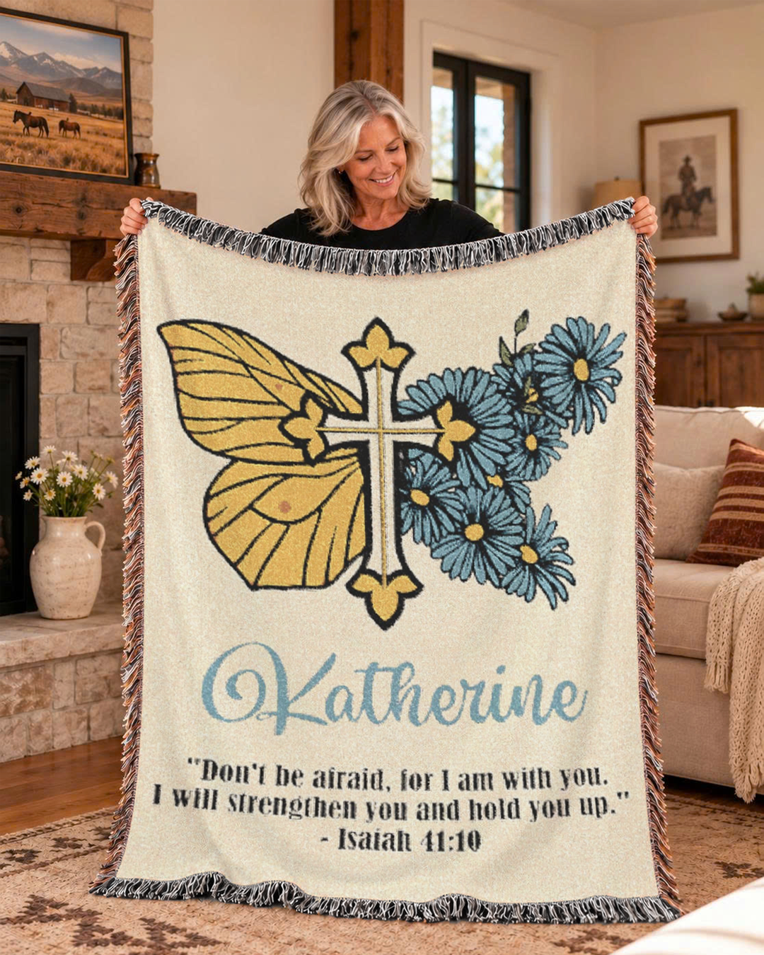 Personalized God’s Word Birth Flower & Butterfly Woven Blanket