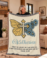 Personalized God’s Word Birth Flower & Butterfly Woven Blanket