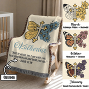 Personalized God’s Word Birth Flower & Butterfly Woven Blanket