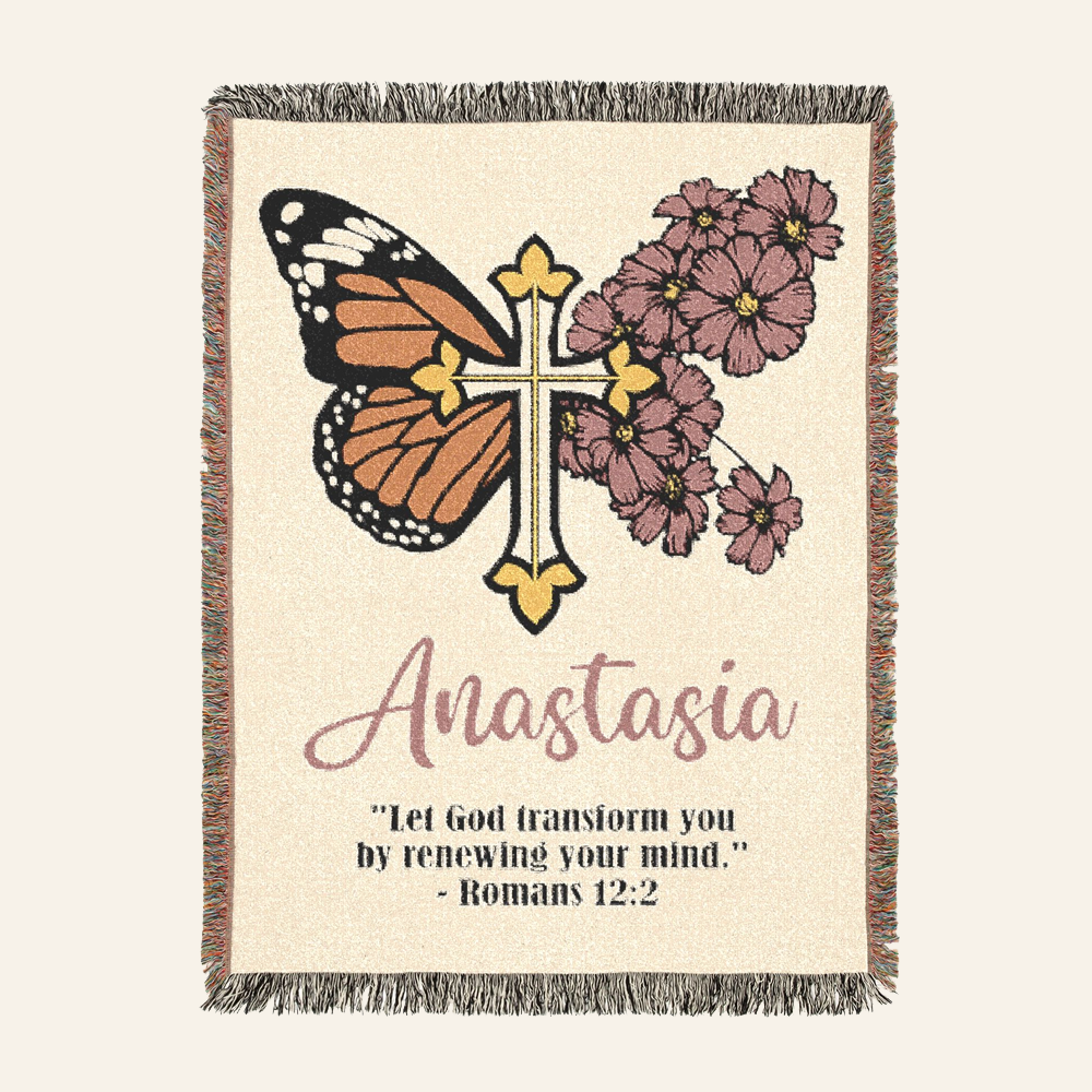 Personalized October Born Faith Cosmos & Monarch Woven Blanket