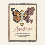 Personalized October Born Faith Cosmos & Monarch Woven Blanket