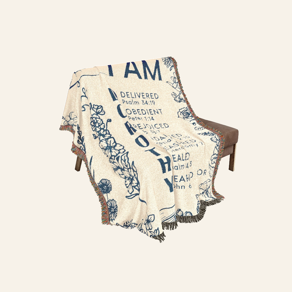 God Says I Am: A Name Rooted In Faith With Birth Flower - Personalized Woven Blanket