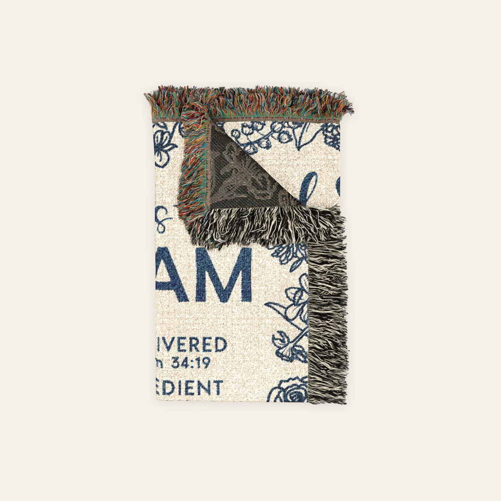 God Says I Am: A Name Rooted In Faith With Birth Flower - Personalized Woven Blanket
