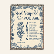 God Says I Am: Birth Flower & Scripture Blessings For Baby Boys - Personalized Woven Blanket