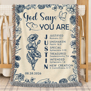 God Says I Am: Birth Flower & Scripture Blessings For Baby Boys - Personalized Woven Blanket