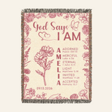 God Says I Am Birth Flower & Scripture Affirmations for Baby Girls & Kids - Personalized Woven Blanket