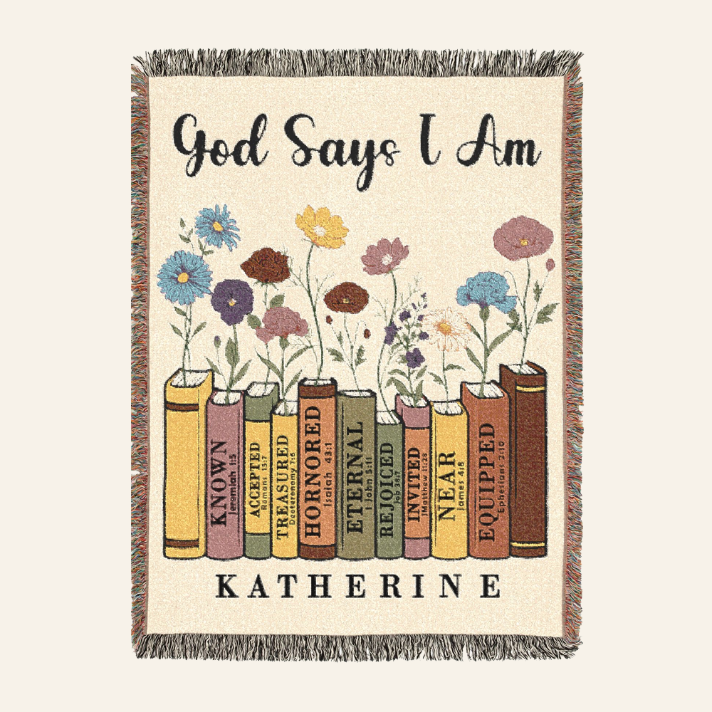 Personalized Scripture Bookshelf Name Woven Blanket