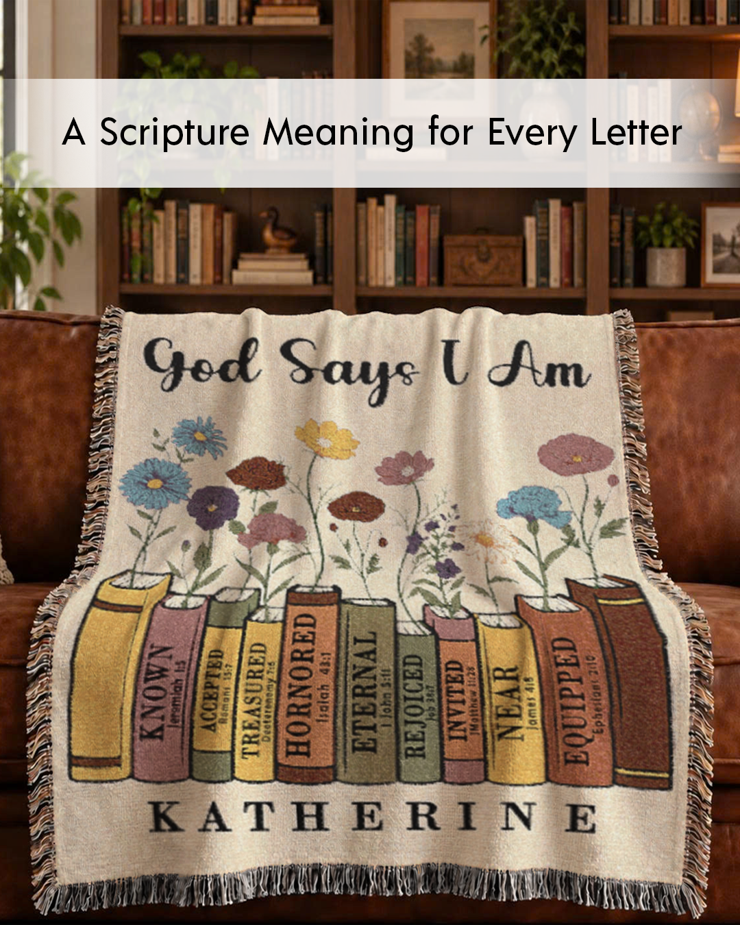 Personalized Scripture Bookshelf Name Woven Blanket