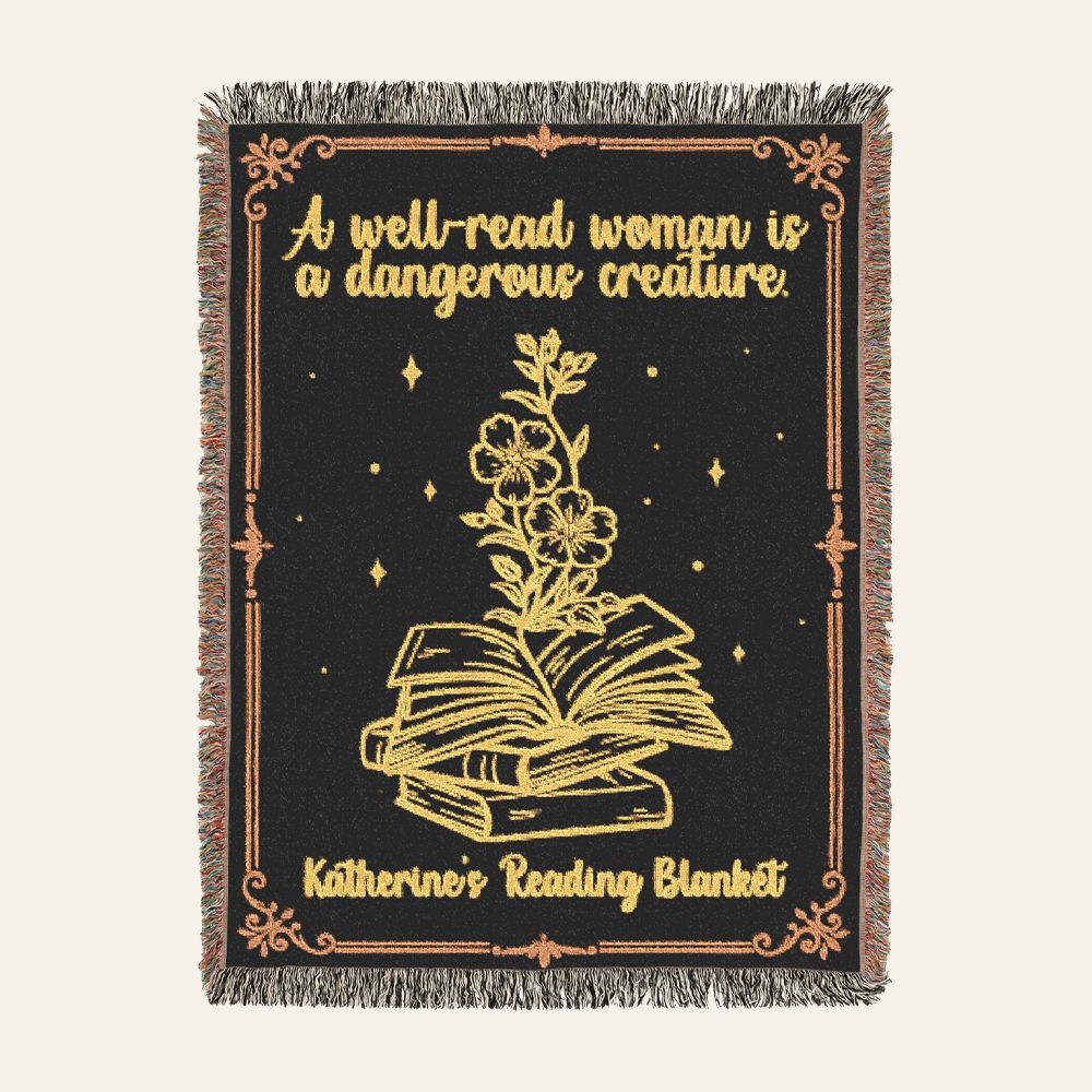 Personalized Birth Flower Well Read Woman Reading Woven Blanket
