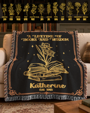 Personalized Lifetime of Books & Wisdom Birth Month Flower Woven Blanket