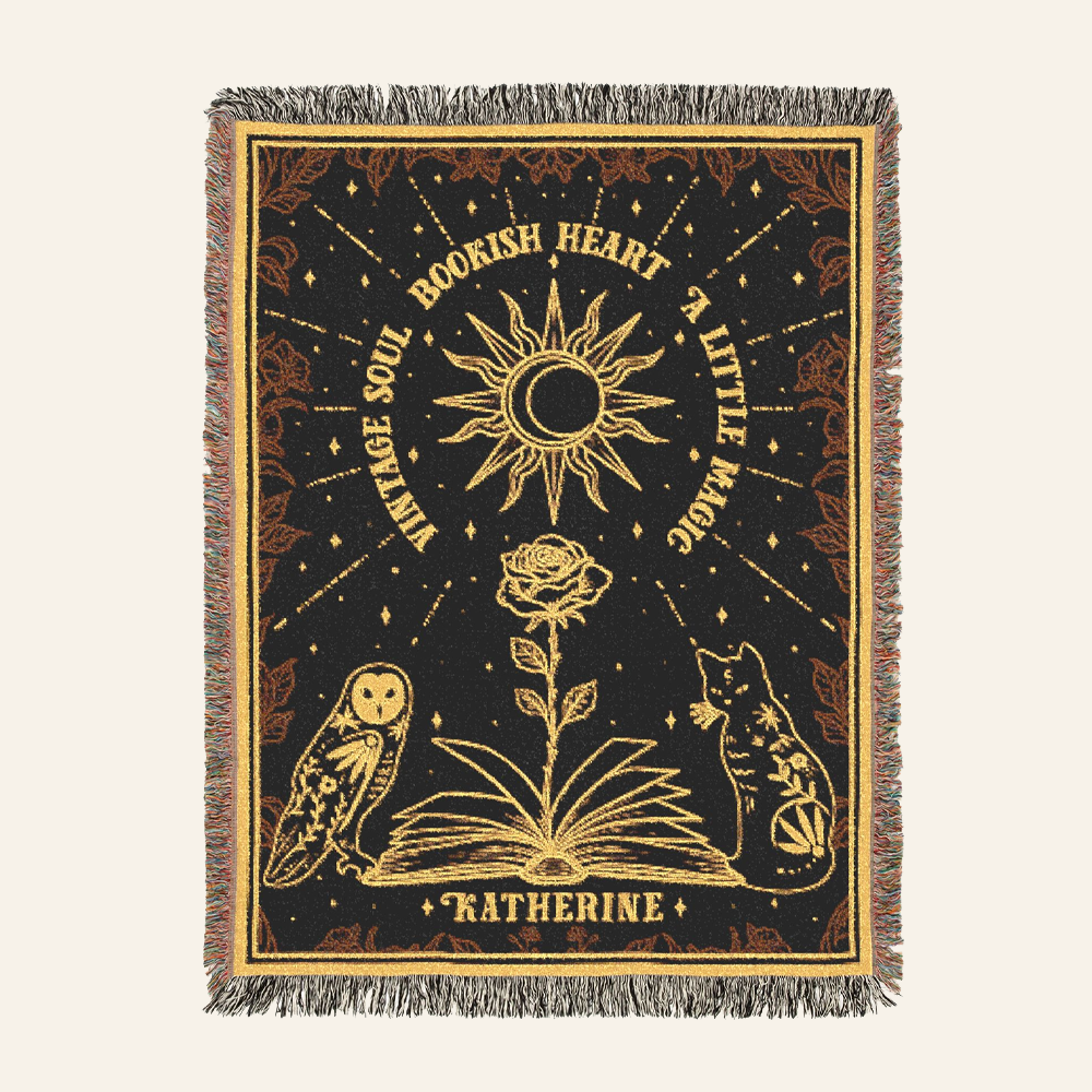 Personalized Vintage Soul Bookish Heart Witchy Woven Blanket