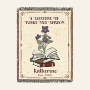 Personalized Books & Wisdom Birth Month Flower Woven Blanket