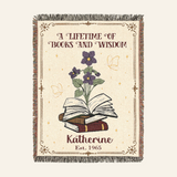 Personalized Books & Wisdom Birth Month Flower Woven Blanket