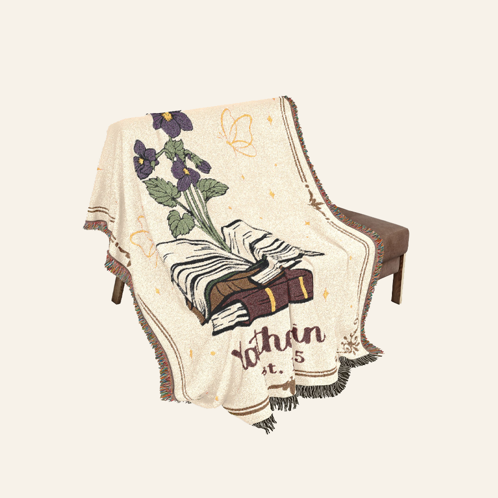 Personalized Books & Wisdom Birth Month Flower Woven Blanket