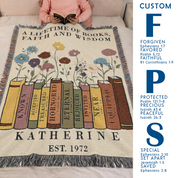 Personalized Lifetime of Books, Faith & Wisdom Scripture Woven Blanket