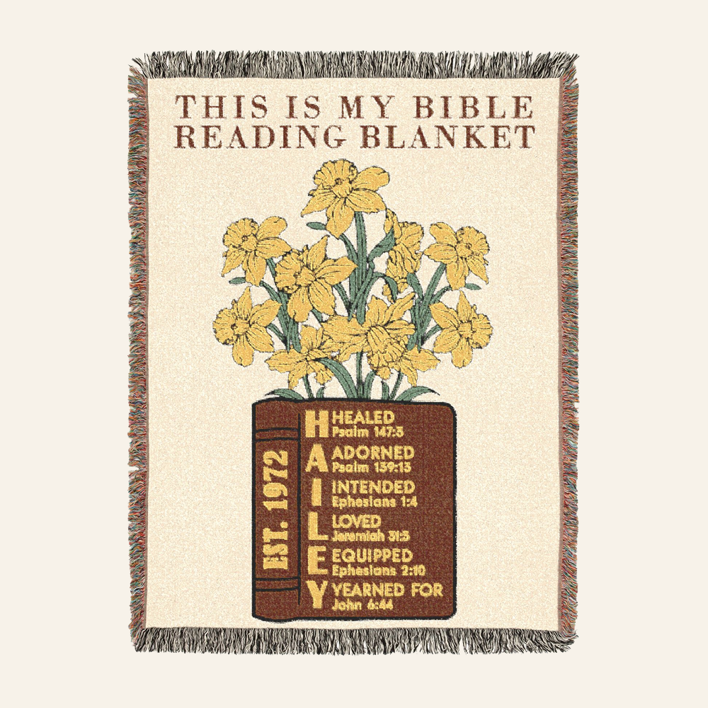 Personalized Scripture Name & Birth Flower Bible Reading Woven Blanket