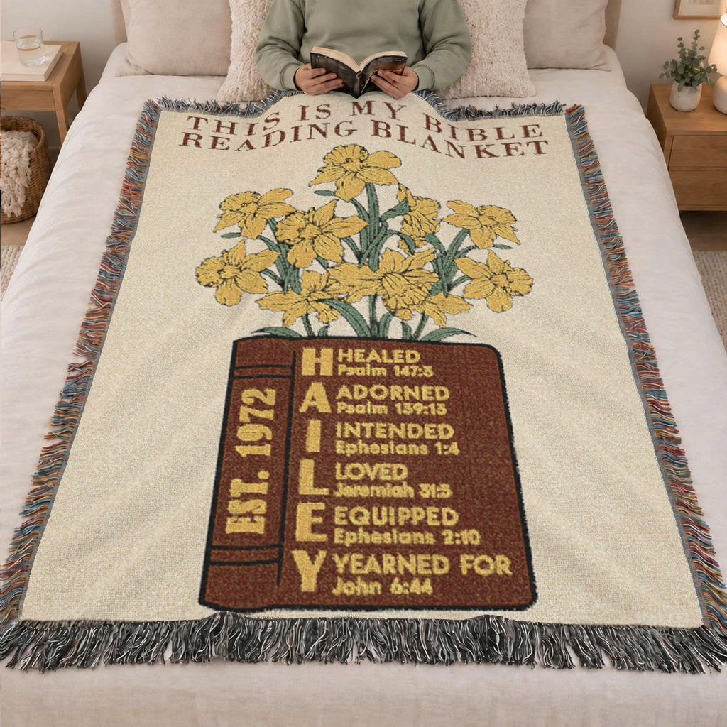 Personalized Scripture Name & Birth Flower Bible Reading Woven Blanket