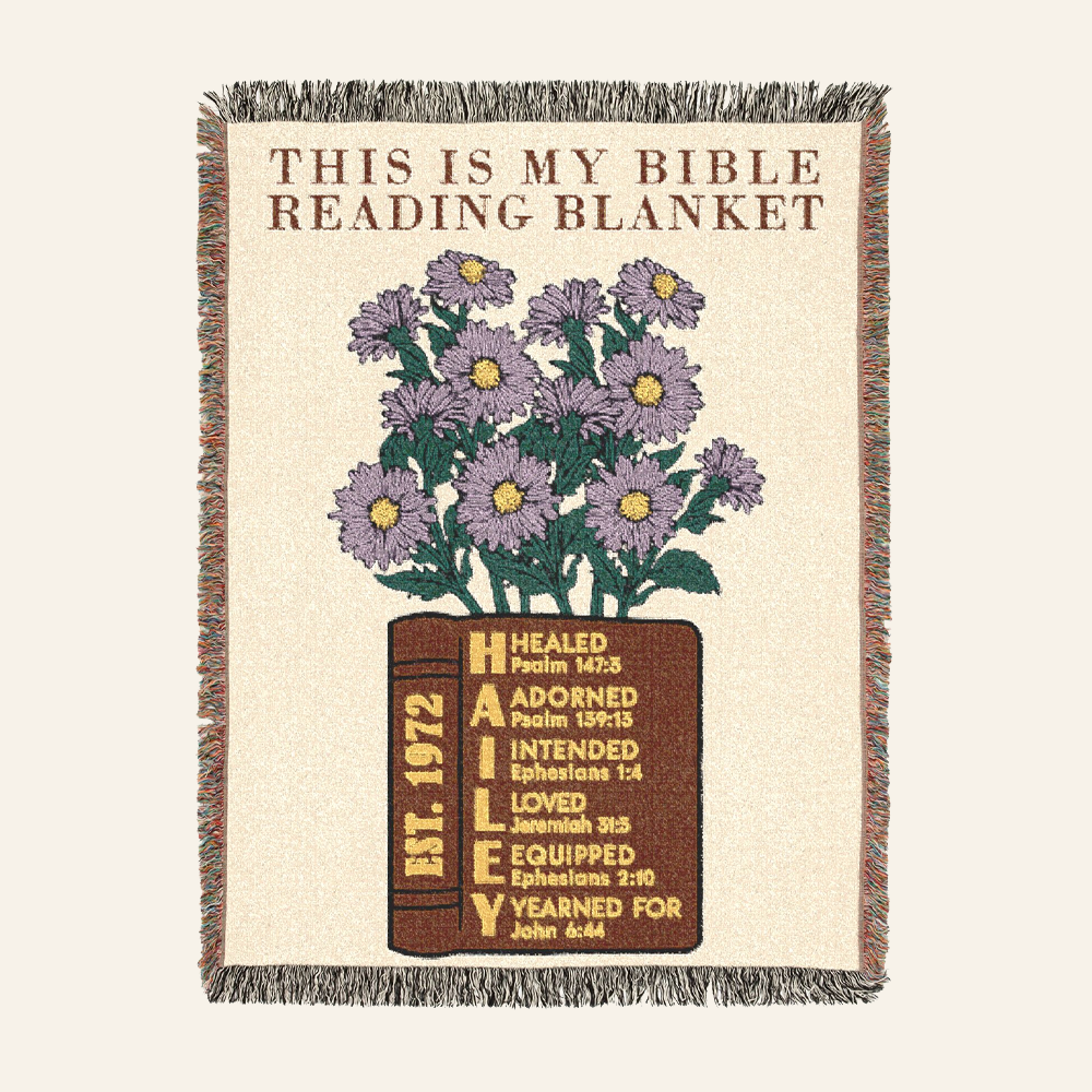 Personalized Scripture Name & Birth Flower Bible Reading Woven Blanket