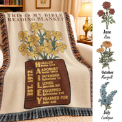 Personalized Scripture Name & Birth Flower Bible Reading Woven Blanket
