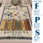 Personalized Flourish in His Word Scripture Woven Blanket