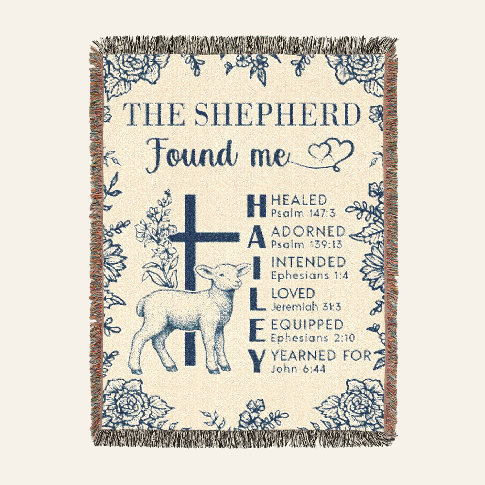 Personalized Good Shepherd Sheep Birth Flower Scripture Woven Blanket