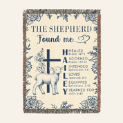 Personalized Good Shepherd Sheep Birth Flower Scripture Woven Blanket