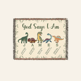 Personalized God Says I Am Dinosaur Alphabet Baby Boy Woven Blanket
