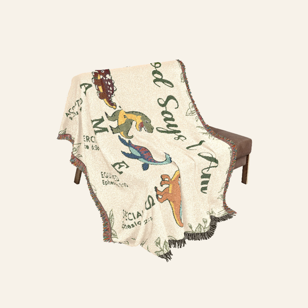 Personalized God Says I Am Dinosaur Alphabet Baby Boy Woven Blanket