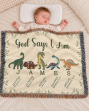 Personalized God Says I Am Dinosaur Alphabet Baby Boy Woven Blanket
