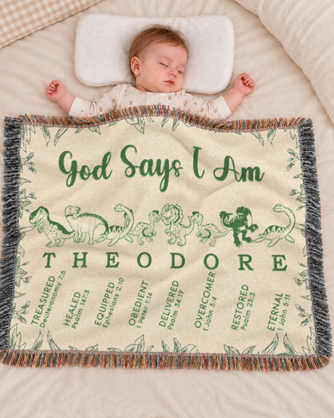 Personalized God Says I Am Dinosaur Baby Boy Woven Blanket