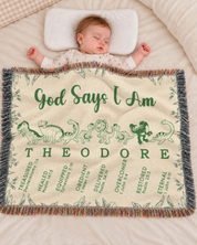 Personalized God Says I Am Dinosaur Baby Boy Woven Blanket