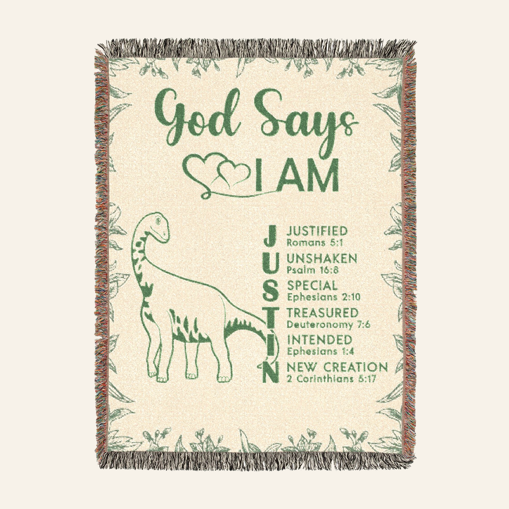 Personalized God Says I Am Dinosaur Scripture Woven Blanket