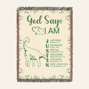 Personalized God Says I Am Dinosaur Scripture Woven Blanket