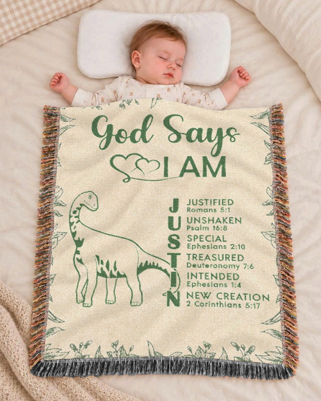 Personalized God Says I Am Dinosaur Scripture Woven Blanket