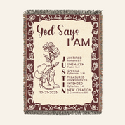 God Says I Am: Little Cowboy, Birth Flower & Scripture Affirmations - Personalized Woven Blanket