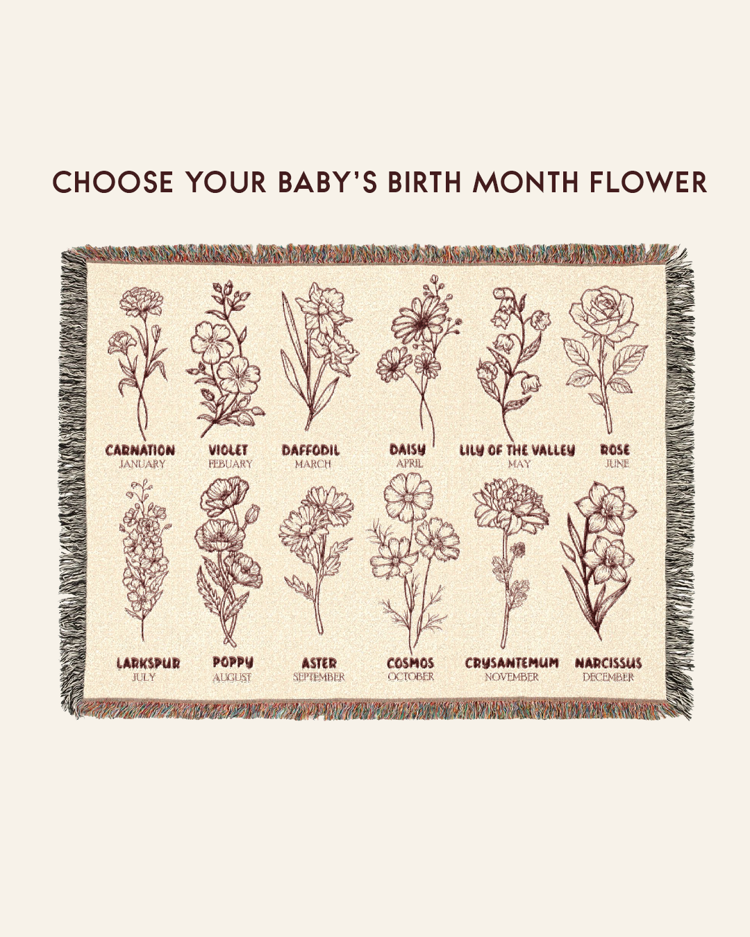 God Says I Am: Little Cowboy, Birth Flower & Scripture Affirmations - Personalized Woven Blanket