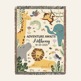 Adventure Awaits: Safari Animal Friends For Baby Boys - Personalized Woven Blanket
