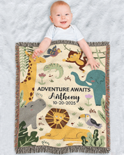 Adventure Awaits: Safari Animal Friends For Baby Boys - Personalized Woven Blanket