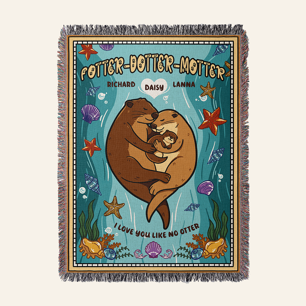 Personalized Otter Family Woven Blanket