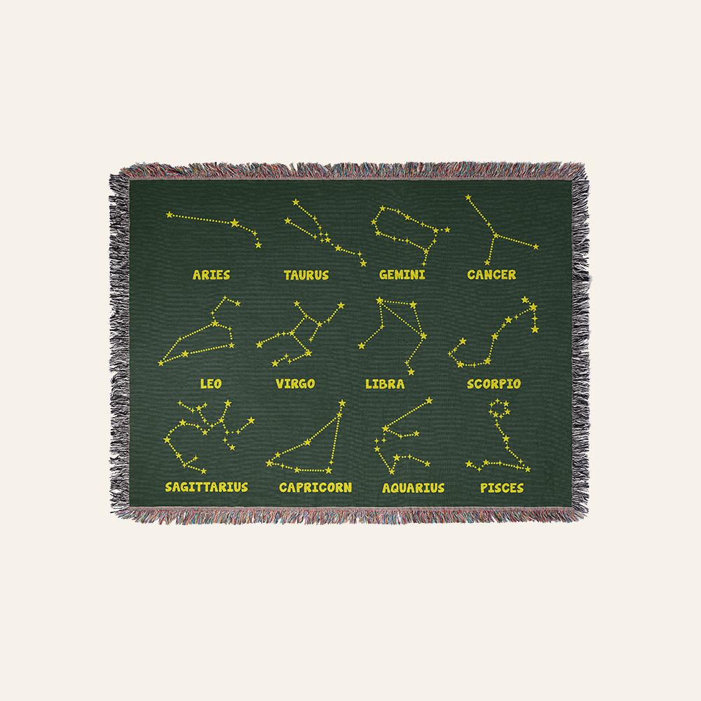 Customized Zodiac Sign Couple Frog Woven Blanket