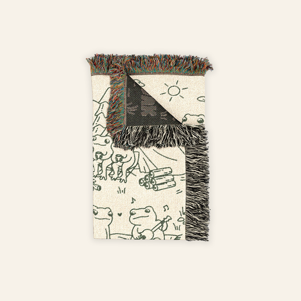 Personalized Couple Frog Camping Croak Woven Blanket