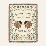 Personalized Folk Floral Ladybug Woven Blanket Gift – Love You, Love Bug