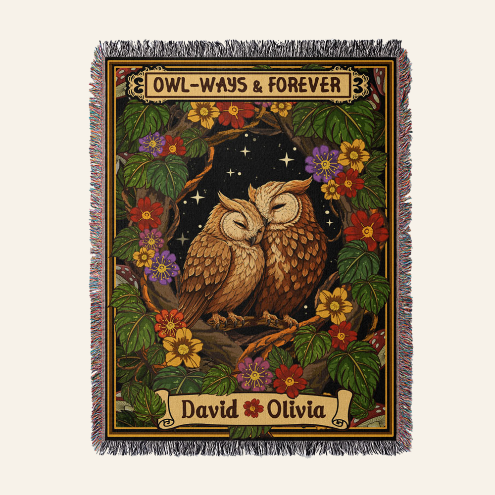 Customized Owl Couple Woven Blanket