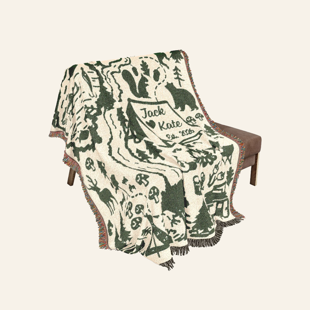 Personalized Camping Map Couple Woven Blanket