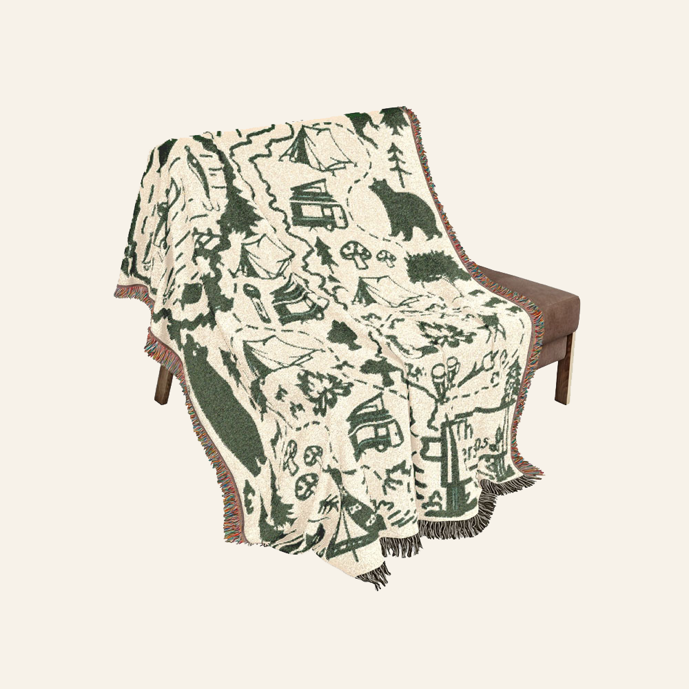 Personalized Camping Map Family Woven Blanket