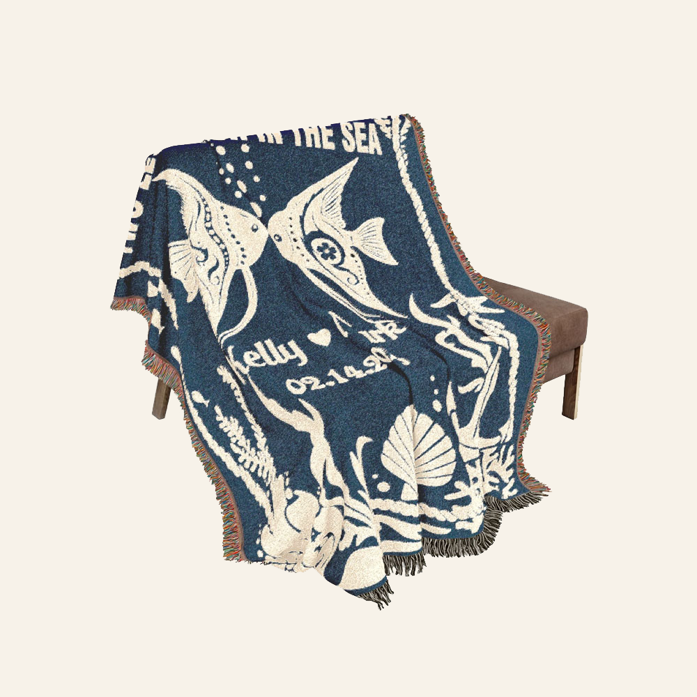 Personalized Sea Fish Couple Ocean Theme Woven Blanket