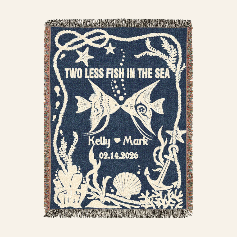 Personalized Sea Fish Couple Ocean Theme Woven Blanket