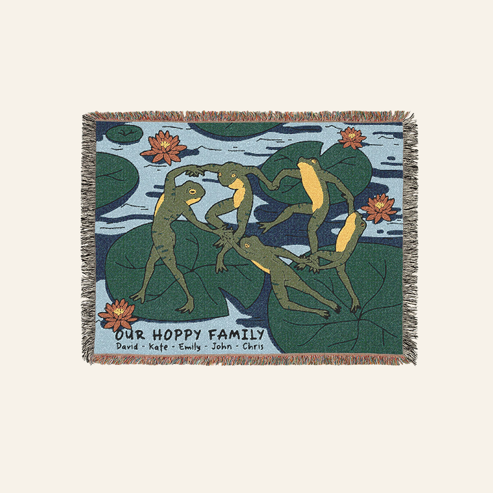 Personalized Circle Dance Frog Name Woven Blanket