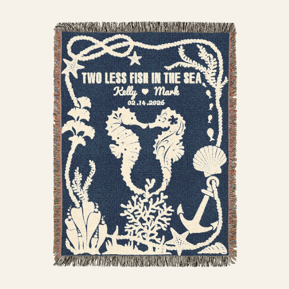 Personalized Seahorse Couple Wedding Woven Blanket