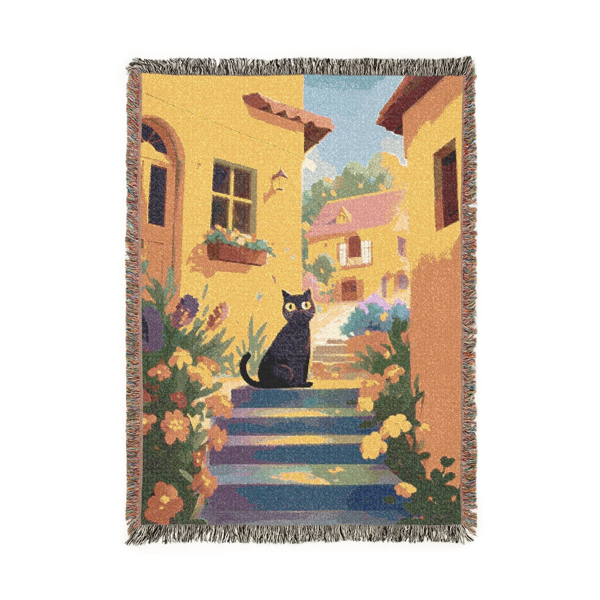 Black Cat's Mediterranean Garden Woven Blanket